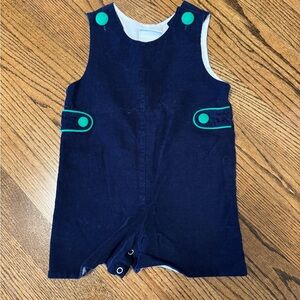 Navy Blue Corduroy 18mos Baby Romper with Green Accents